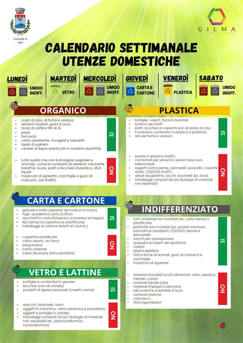 Calendario utenze domestiche rifiuti
